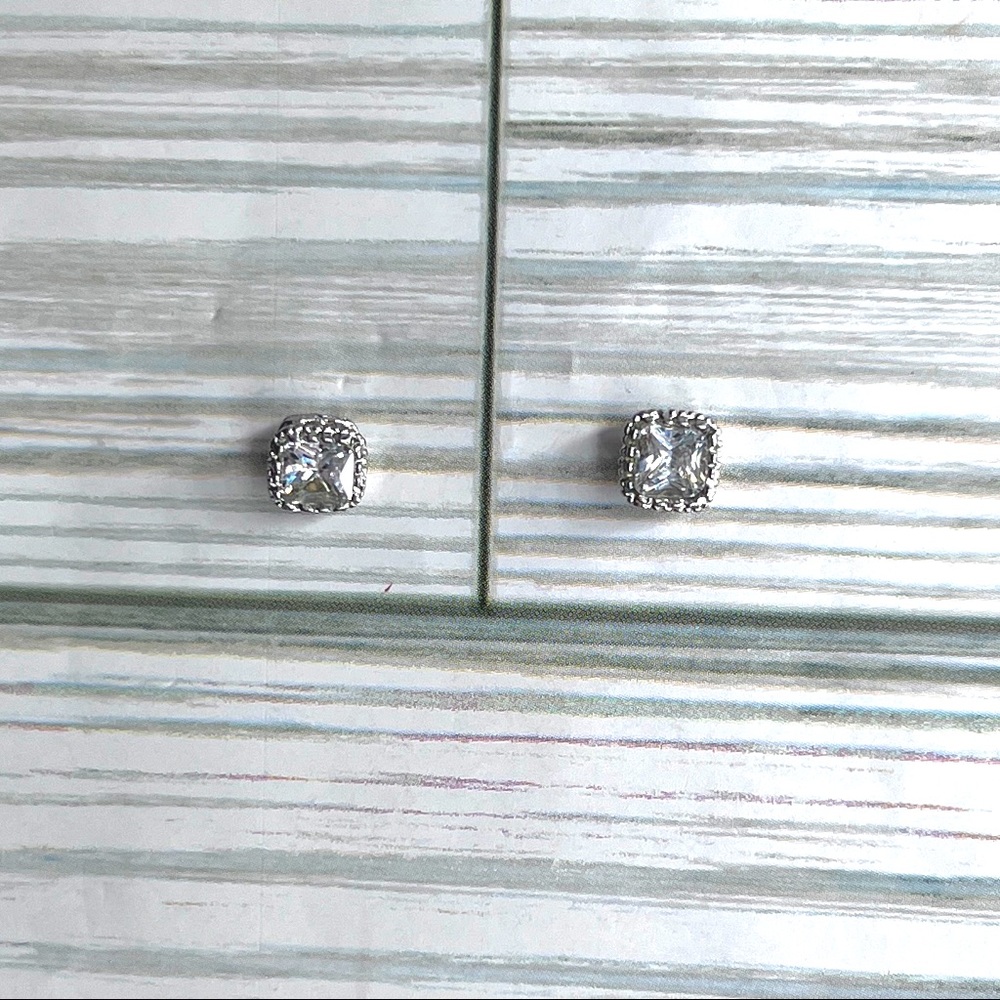 Silver tone Diamond stud pierced earrings